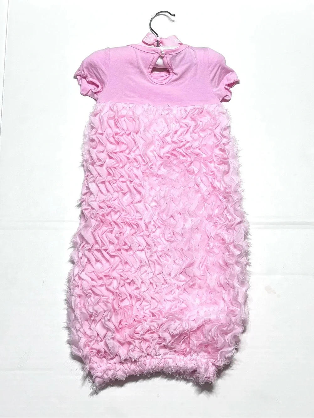 NWOT Mudpie Fancy Pink Ruffle Short Sleeve Sleeper Gown Take Me Home Sack 3-6M